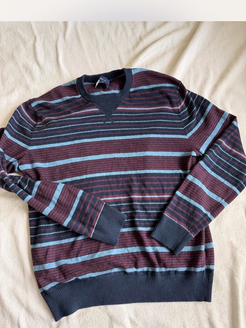 GAP Men's Striped Crewneck Sweater - Navy, Burgundy & Light Blue